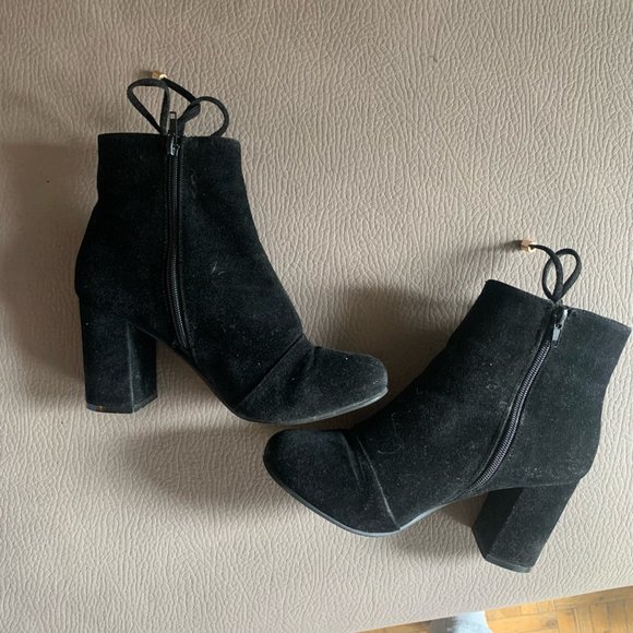 Black Suede Heeled Booties - Picture 2 of 6